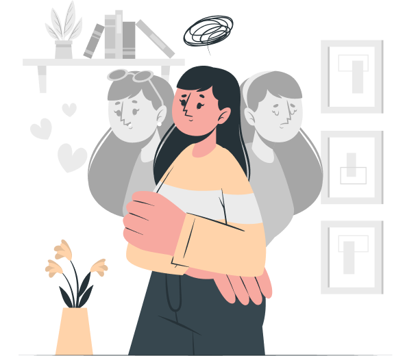 An illustration of a person showing love, anger and confusion. Our DBT therapy in Charlotte, NC can help you manage emotional dysregulation. Call us now to learn more.