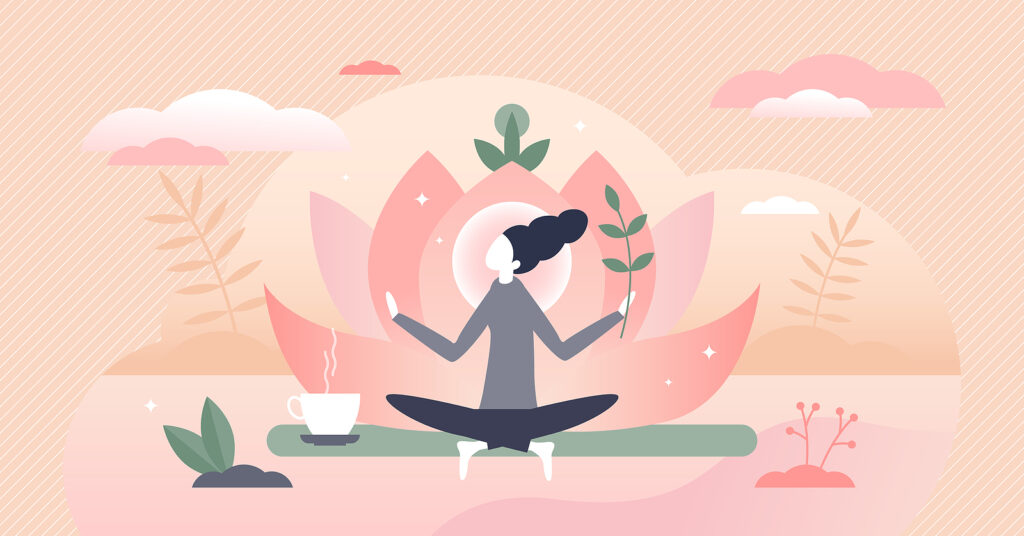 An illustration of an individual doing a yoga pose for holistic care. CBT therapy in NYC, NY can help you reclaim your happiness. Get started with our therapists today.