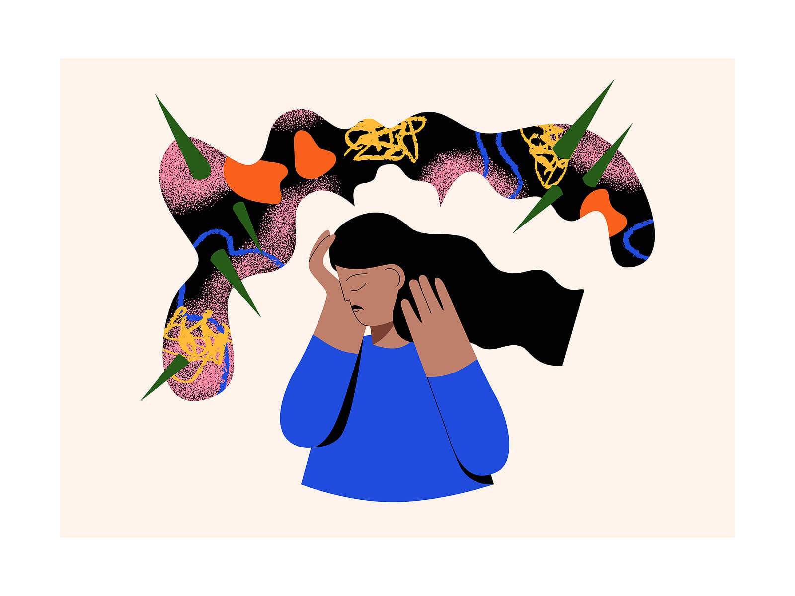 woman covering face with jumbled mind