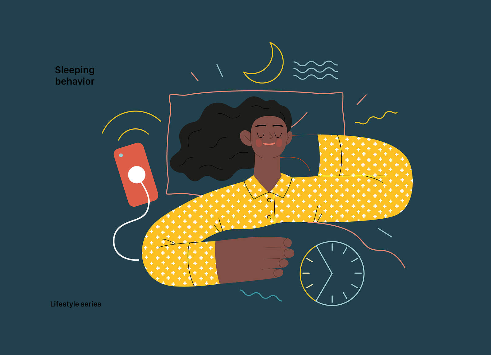 A cartoon of an individual sleeping with their phone close to them. Representing how therapy in Charlotte, NC can help you find a sleep routine that works just for you! Get better sleep starting tonight.